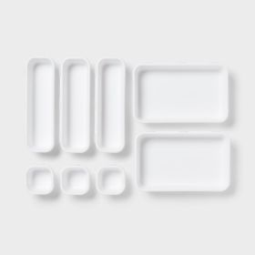 White 8-Piece Plastic Drawer Organizer Set, Multi-Compartment Flatware Storage, Dishwasher Safe