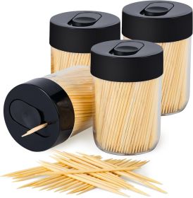 Sturdy Safe Toothpick Holder with 1600 Natural Wood Toothpicks for Teeth Cleaning, Unique Home Design Decoration, Unusual Gift, 4 Pack
