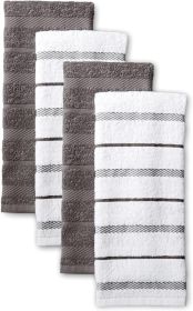 Kitchen Towel 4-Pack Set, Charcoal Grey/White, 16"x26"