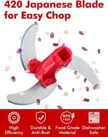 Food Chopper, Pull Onion Chopper Dicer, Hand Powered Food Mincer, Fast Cutting Hand Chopper for Oinon, Garlic, Nut, 3.4 Cups 0.8L, Red