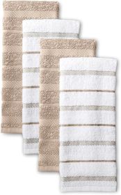 Kitchen Towel 4-Pack Set, Milkshake Tan/White, 16"x26"