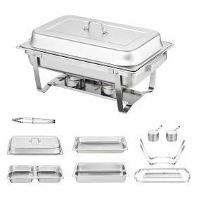 Chafing Dish Buffet Set, 8 Qt 2 Pack, Stainless Chafer with 2 Full & 4 Half Size Pans