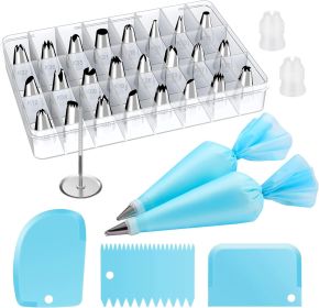 32-Piece Piping Bags and Tips Set with 24 Icing Piping Tips, 2 Reusable Pastry Bags 12 Inch, Reusable Piping Icing Bags and Tips