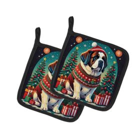 Saint Bernard Christmas Pair of Pot Holders Kitchen Heat Resistant Pot Holders Sets Oven Hot Pads for Cooking Baking BBQ, 7 1/2 x 7 1/2 (Option: Default)
