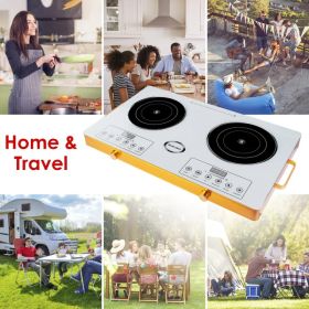 Portable Electric Double Burner 7000W, 110V Countertop Hot Plates with Smooth Heat-Resistant Glass Surface (Easy to Clean), 4 Preset Cooking Mode (Option: White)