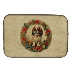 English Toy Spaniel Christmas Flowers Dish Drying Mat Absorbent Dish Drying Mat Pad for Kitchen Counter Dish Drainer Mat for Countertop, 14 x 21" (Option: Default)