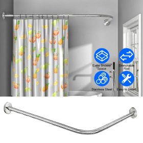Adjustable L - Shaped Curved Shower Rod, Premium Stainless Steel Rust - Resistant Shower Curtain Rod, Expandable Rod with Extra Shower Space for (Option: Silver)