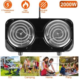 Portable Double Electric Burner, 2000W Even Heating with Independent Thermostat, Compact Hot Plate for College Dorms Small Apartments Campers (Option: Black)