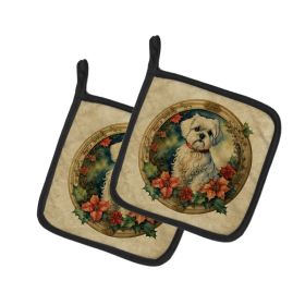 Maltese Christmas Flowers Pair of Pot Holders Kitchen Heat Resistant Pot Holders Sets Oven Hot Pads for Cooking Baking BBQ, 7 1/2 x 7 1/2 (Option: Default)