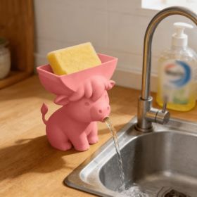 Cute Cow Sponge Holder, Kitchen Sink Organizer With Drain Spout, Animal Shaped Sponge Storage Rack For Countertop (Option: Plastic-1PC-Pink)
