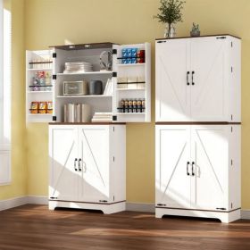 75" Tall Kitchen Pantry, Farmhouse Storage Cabinet with Barn Doors, Organizer, Drawer and Adjustable Shelves, Rustic Wood Cupboard for Kitchen, D (Option: White)