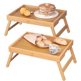 Fibogollo 2 Pack Bamboo Bed Tray Table With Folding Legs,Breakfast Trays,Serving Tray For Food And Snack,Laptop Trays For Working Natural (Option: Natural)