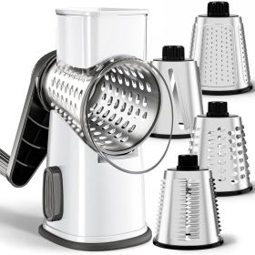 4 In 1 Large Cheese Grater, Hand Crank Rotary Shredder, White, 4 Interchangeable Graters For Cheese & Vegetables (Option: MULTI)