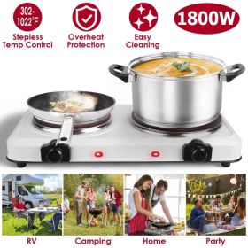 2000W Electric Infrared Dual Burner Portable Heating Hot Plate Stove Countertop RV Hotplate with 7.5' & 6.3' Glass Cooktop Stepless Temperature A (Option: White)