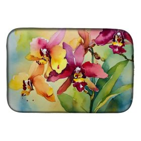 Orchids in Watercolor Dish Drying Mat Absorbent Dish Drying Mat Pad for Kitchen Counter Dish Drainer Mat for Countertop, 14 x 21", Multicolor (Option: Default)