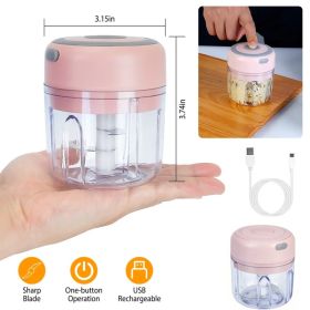 Portable Mini Electric Garlic Chopper, Rechargeable Small Food Processor with 304 Stainless Steel Blade, Detachable Design for Chopping Vegetable (Option: Pink)