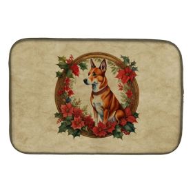 Basenji Christmas Flowers Dish Drying Mat Absorbent Dish Drying Mat Pad for Kitchen Counter Dish Drainer Mat for Countertop, 14 x 21", Multicolor (Option: Default)
