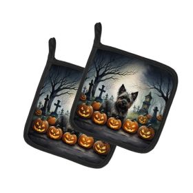 Cairn Terrier Spooky Halloween Pair of Pot Holders Kitchen Heat Resistant Pot Holders Sets Oven Hot Pads for Cooking Baking BBQ, 7 1/2 x 7 1/2 (Option: Default)