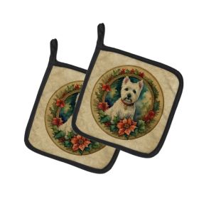 Westie Christmas Flowers Pair of Pot Holders Kitchen Heat Resistant Pot Holders Sets Oven Hot Pads for Cooking Baking BBQ, 7 1/2 x 7 1/2 (Option: Default)