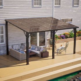 14x10 FT Hardtop Gazebo, Heavy Duty Outdoor Pergola with Tinted Polycarbonate Roof, UV & Snow Resistant, Rustproof Aluminum Frame – For Patio, Ba (Option: Brown)