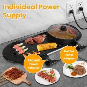 2200W Electric Hot Pot and Grill Combo, 2 in 1 Independent Control Non-Stick Electric Cooker, Smokeless Grill with Hot Pot for 2-10 Persons (Option: Black)
