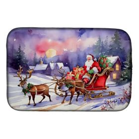 Christmas Santa and Sleigh Dish Drying Mat Absorbent Dish Drying Mat Pad for Kitchen Counter Dish Drainer Mat for Countertop, 14 x 21", Multicolo (Option: Default)