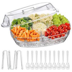 Fruit Ice Serving Tray Chilled Veggie Tray Shrimp Cocktail Serving Dish Appetizer Party Serving Platter Cold Food Buffet Server with Lid and 4 Co (Option: Transparent)