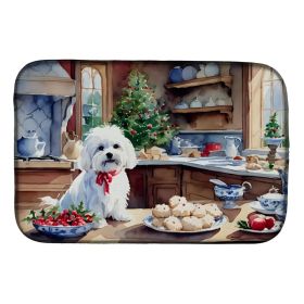 Maltese Christmas Cookies Dish Drying Mat Absorbent Dish Drying Mat Pad for Kitchen Counter Dish Drainer Mat for Countertop, 14 x 21", Multicolor (Option: Default)