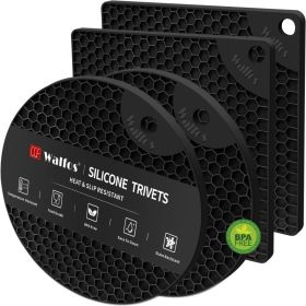 4 Pack Silicone Trivet Mats, Heat Resistant Non Slip Pot Holders, Multipurpose Hot Pads For Kitchen, Dishes, Jars & Spoon Holding (Option: Black)
