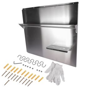 Range Backsplash with Shelf 36 x30.7 Inch Range Hood Wall Shield for Range Hood Stainless Backsplash with Storage Shelf and Hanging Rack (Option: default title)
