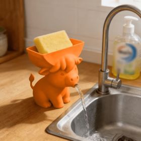 Cute Cow Sponge Holder, Kitchen Sink Organizer With Drain Spout, Animal Shaped Sponge Storage Rack For Countertop (Option: Plastic-1PC-Orange)