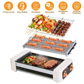 3 In 1 Electric Hot Dog Roller Machine with Grill & Griddle 6-Roller Hot Dog Cooker Smokeless Non-Stick Indoor Outdoor with 3 Temp Levels for BBQ (Option: Creamy White)