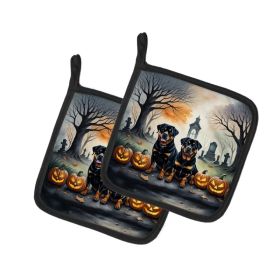 Rottweiler Spooky Halloween Pair of Pot Holders Kitchen Heat Resistant Pot Holders Sets Oven Hot Pads for Cooking Baking BBQ, 7 1/2 x 7 1/2 (Option: Default)