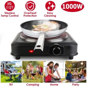 1200W Electric Infrared Single Burner Portable Heating Hot Plate Stove Countertop RV Hotplate with 7.5' Glass Cooktop Stepless Temperature Adjust (Option: Black)