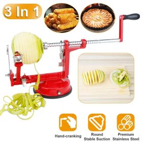 3In 1 Apple Peeler Manual Rotation Potato Fruit Core Slicer Kitchen Hand Cracking Corer (Option: Red)