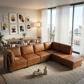 Modern Modular Corner Sofa  Foil fabric  Freely Configurable with (Option: Light Brown)