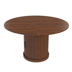 59" Extendable Oval Dining Table with 2-Tier Storage for 4-6, Space Saving Expandable Kitchen Table in Walnut Brown, MDF with Walnut Finish & Ped (Option: default title)