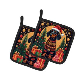 Black and Tan Dachshund Christmas Pair of Pot Holders Kitchen Heat Resistant Pot Holders Sets Oven Hot Pads for Cooking Baking BBQ, 7 1/2 x 7 1/2 (Option: Default)