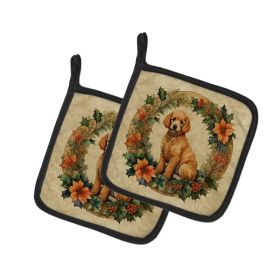Poodle Christmas Flowers Pair of Pot Holders Kitchen Heat Resistant Pot Holders Sets Oven Hot Pads for Cooking Baking BBQ, 7 1/2 x 7 1/2 (Option: Default)