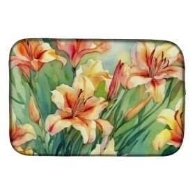 Utah Sego Lilies in Watercolor Dish Drying Mat Absorbent Dish Drying Mat Pad for Kitchen Counter Dish Drainer Mat for Countertop, 14 x 21", Multi (Option: Default)