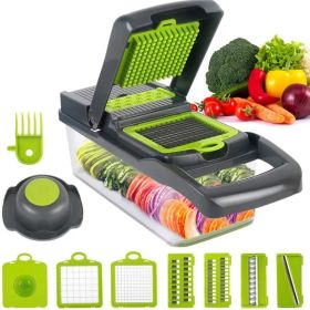 Vegetable Chopper Dicer with Container | Cheese Grater Mandoline Slicer Cabbage Shredder French Fry Cutter Stainless Steel for Veggie Onion Potat (Option: Grey)