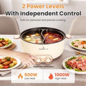 6L/1.59Gal Electric Hot Pot with Divider and Lid 2000W Stainless Steel with 2 Heat Settings Independent Control Overheat Protection Ladle & Slott (Option: White)