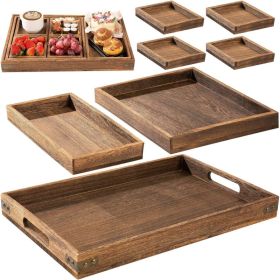 Rustic Wooden Serving Trays With Handles, Set Of 7 Rectangular Platters For Breakfast, Entertaining, Coffee Table & Home Decor (Option: Rustic)