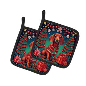Dachshund Christmas Pair of Pot Holders Kitchen Heat Resistant Pot Holders Sets Oven Hot Pads for Cooking Baking BBQ, 7 1/2 x 7 1/2 (Option: Default)