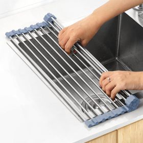 Over The Sink Dish Drying Rack, Roll Up Stainless Steel Dish Drainer, Foldable Kitchen Sink Drying Rack, 17.5 X 11.8 Inch (Option: MULTI)