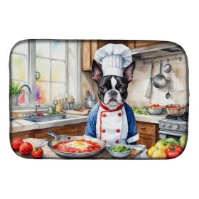 Boston Terrier The Chef Dish Drying Mat Absorbent Dish Drying Mat Pad for Kitchen Counter Dish Drainer Mat for Countertop, 14 x 21", Multicolor (Option: Default)