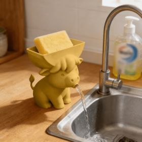Cute Cow Sponge Holder, Kitchen Sink Organizer With Drain Spout, Animal Shaped Sponge Storage Rack For Countertop (Option: Plastic-1PC-Yellow)