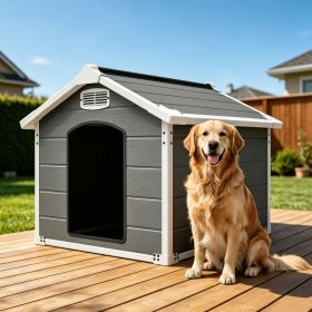 50.5" Large Dog House for Large Breeds, Outdoor Indoor Heavy Duty Pet House, Waterproof UV Protected, Scratch Resistant Double-Wall PP Board, Fro (Option: Gray)