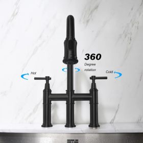 Pull Down Double Handle Kitchen Faucet-dk (Option: Matte Black)