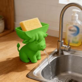 Cute Cow Sponge Holder, Kitchen Sink Organizer With Drain Spout, Animal Shaped Sponge Storage Rack For Countertop (Option: Plastic-1PC-Green)